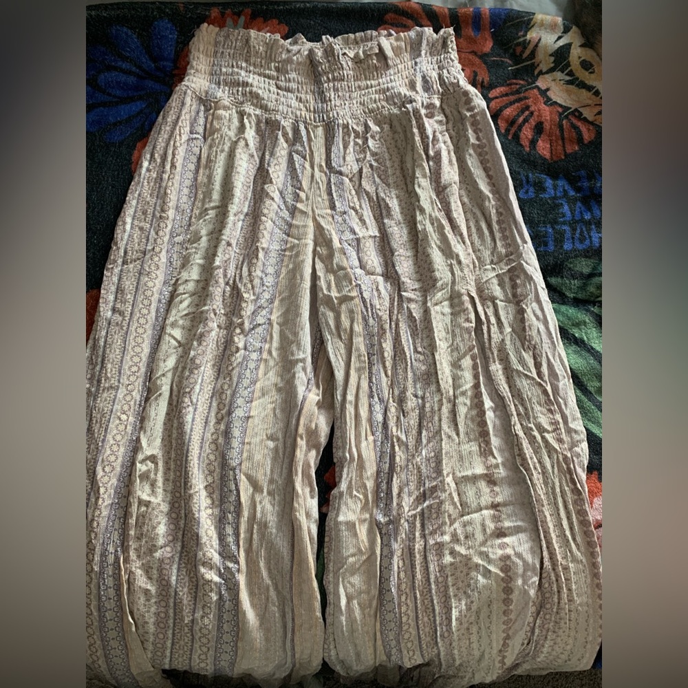 White patterned flared pants